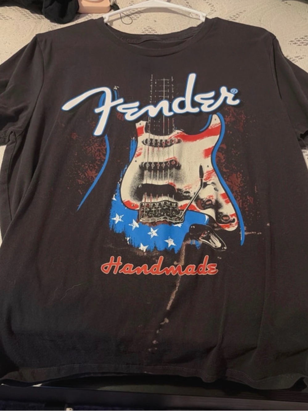 Fender Black Long Sleeve Tee with Red, White & Blue Guitar Graphic